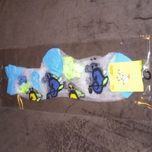 🎼💗purple/yellow 🎵green🎶blue designed CLEAR nylon SOCKS Size:9-11